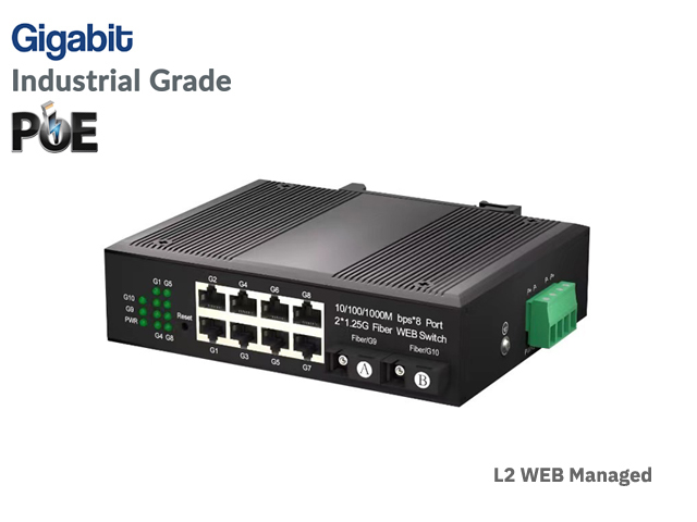 L2 Managed Gigabit IND POE Switch 8 POE + 2SC