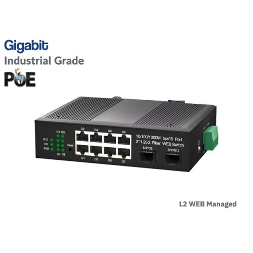 L2 Managed Gigabit IND POE Switch 8 POE + 2SFP