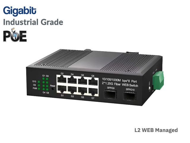 L2 Managed Gigabit IND POE Switch 8 POE + 2SFP