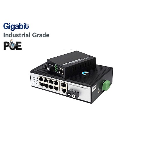 Gigabit IND Fiber PoE Switch 1X8 Port 20km