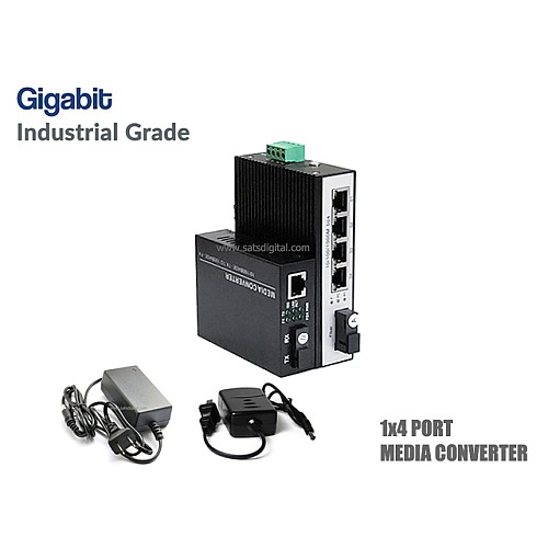 Gigabit IND Media Converter BIDI 20km 1X4 Port