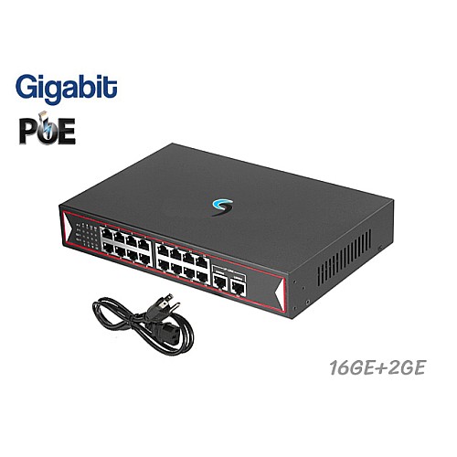 Gigabit PoE Switch 16 Port + 2GE (Small)