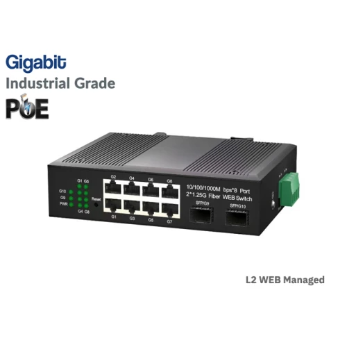 Managed L2 Gigabit IND PoE 8 Port + 2 SFP Uplink